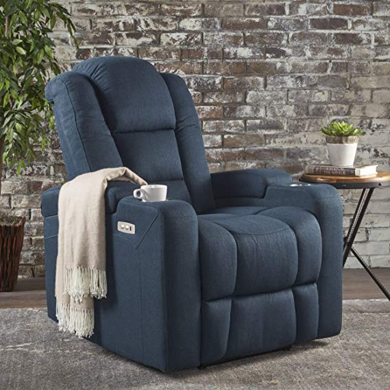 Christopher Knight Home Everette Navy Blue Leather Recliner Chair